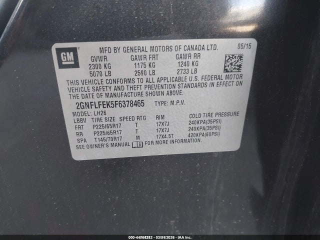 Chevrolet EQUINOX 1LT 2015 2GNFLFEK5F6378465 Image 9
