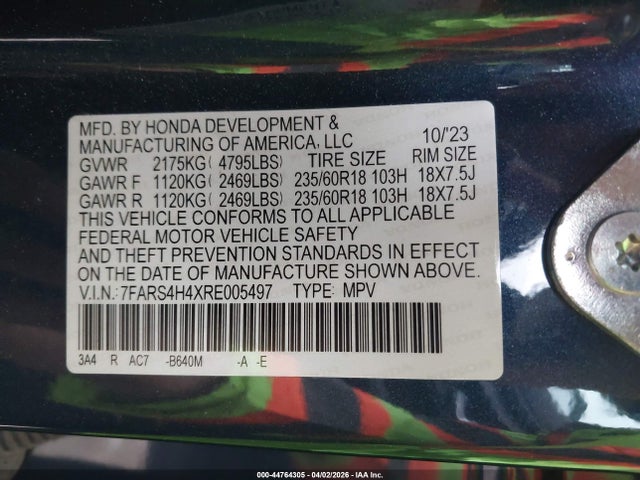 44764305 :رقم المزاد ، 7FARS4H4XRE005497 vin ، 2024 Honda Cr-v Ex Awd مزاد بيع