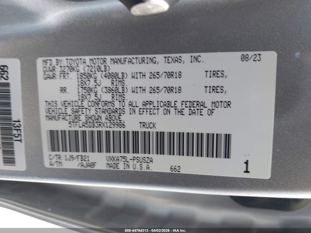 Toyota Tundra Sr5 4wd 2024 5TFLA5DB3RX129986 Image 9