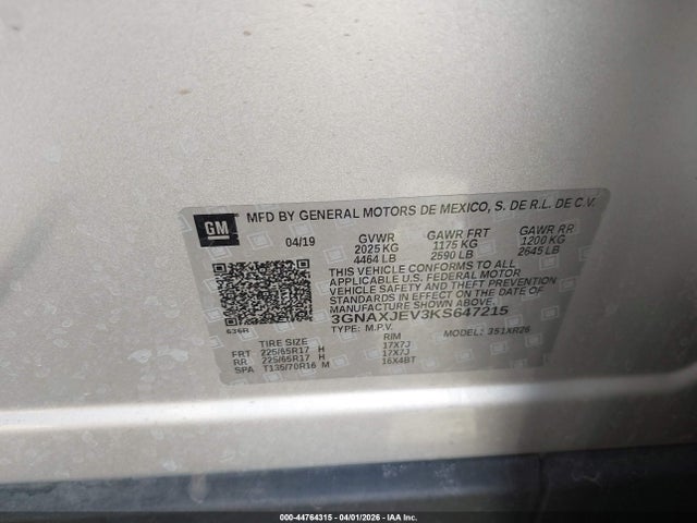 3GNAXJEV3KS647215 Chevrolet EQUINOX LT