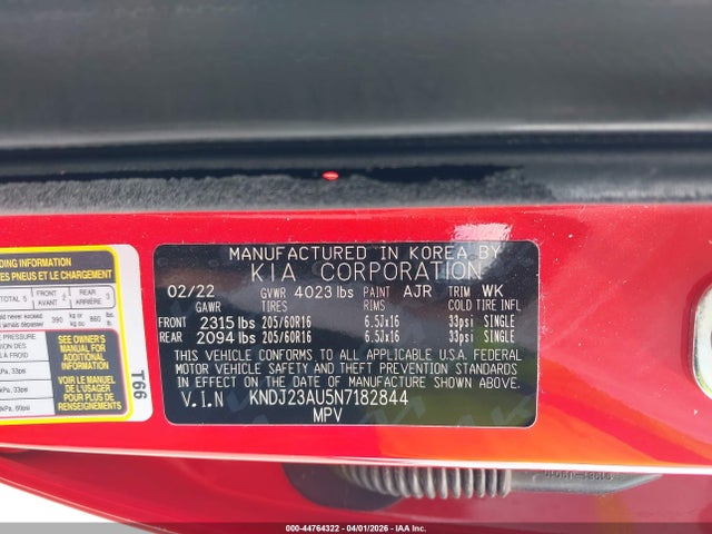 Продажа на аукционе авто 2022 Kia Soul Lx, vin: KNDJ23AU5N7182844, номер лота: 44764322