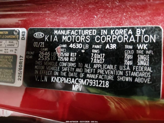 KIA Sportage Lx 2021 KNDPM3AC9M7931218 Image 9