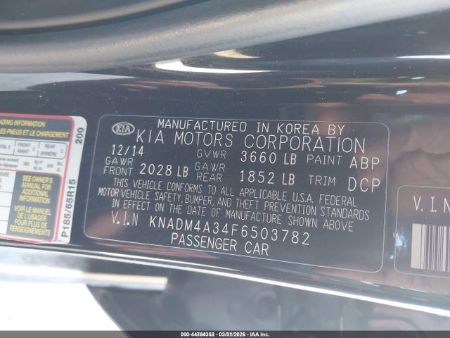 KIA RIO LX 2015 KNADM4A34F6503782 Image 9