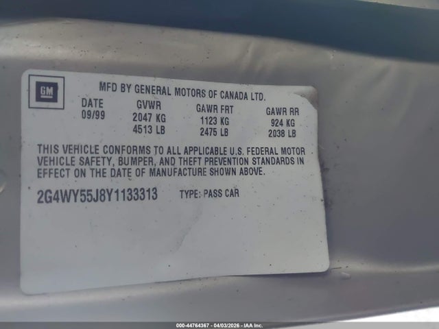 44764367 :رقم المزاد ، 2G4WY55J8Y1133313 vin ، 2000 Buick Century Limited مزاد بيع