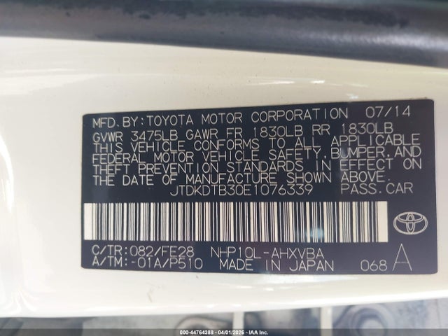 Toyota Prius C One 2014 JTDKDTB30E1076339 Image 9