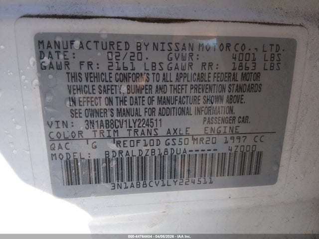 Aukcja sprzedaży 2020 Nissan Sentra Sv Xtronic Cvt, vin: 3N1AB8CV1LY224511, numer aukcji: 44764404