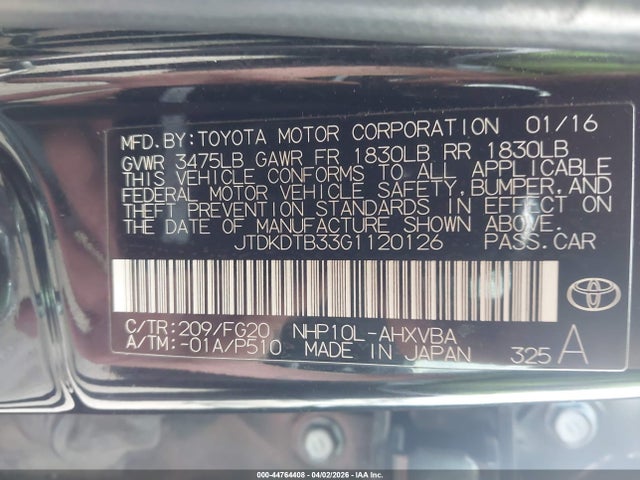 Toyota Prius C Two 2016 JTDKDTB33G1120126 Image 9