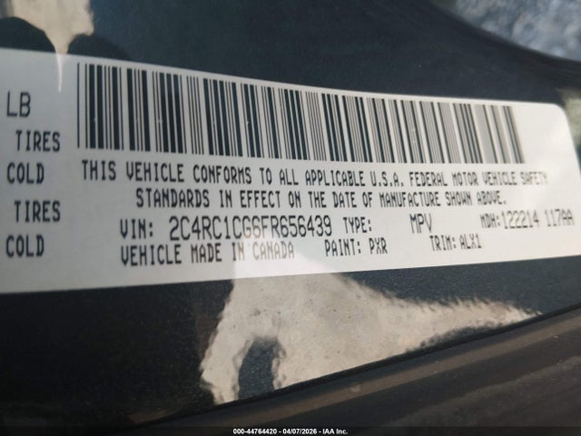 Aukcja sprzedaży 2015 Chrysler Town & Country Touring-l, vin: 2C4RC1CG6FR656439, numer aukcji: 44764420