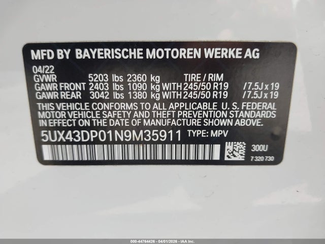 5UX43DP01N9M35911 BMW X3 Sdrive30i