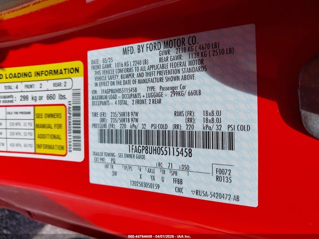 Продаж на аукціоні авто 2025 Ford Mustang Ecoboost Premium, vin: 1FAGP8UH0S5115458, номер лоту: 44764449