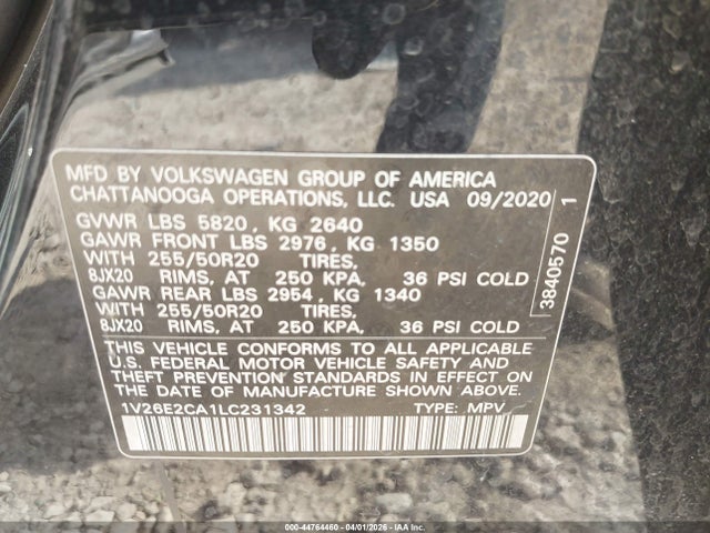 Продаж на аукціоні авто 2020 Volkswagen Atlas Cross Sport 3.6l V6 Se W/technology/3.6l V6 Se W/technology R-line, vin: 1V26E2CA1LC231342, номер лоту: 44764460