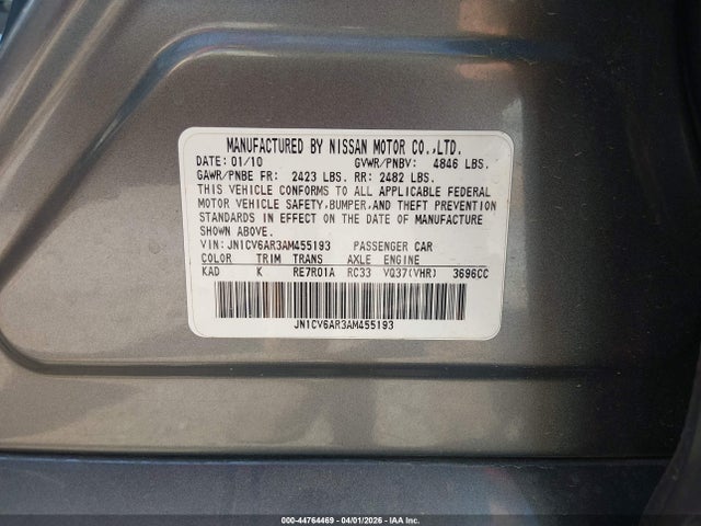 Aukcja sprzedaży 2010 Infiniti G37x, vin: JN1CV6AR3AM455193, numer aukcji: 44764469