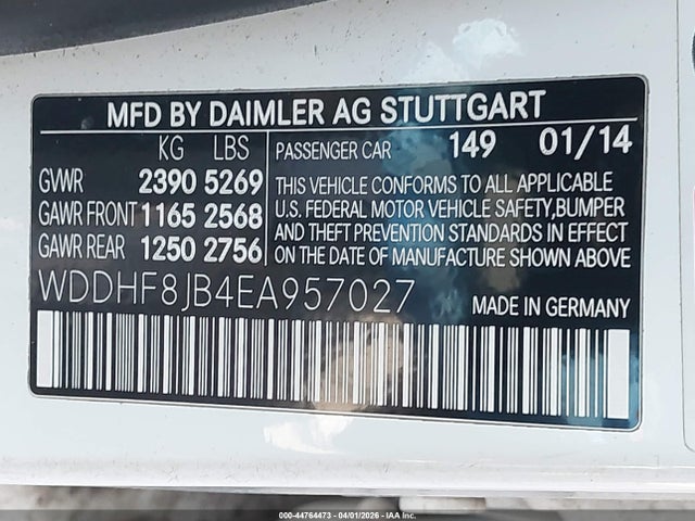 44764473 :رقم المزاد ، WDDHF8JB4EA957027 vin ، 2014 Mercedes-benz E 350 4matic مزاد بيع