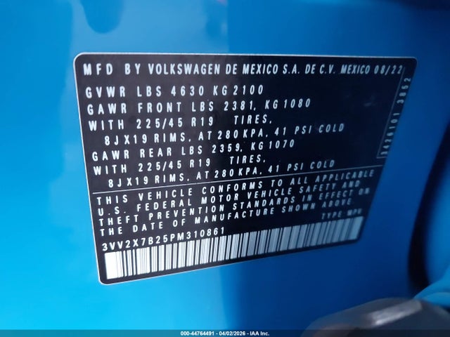 Продаж на аукціоні авто 2023 Volkswagen Taos 1.5t Sel, vin: 3VV2X7B25PM310861, номер лоту: 44764491