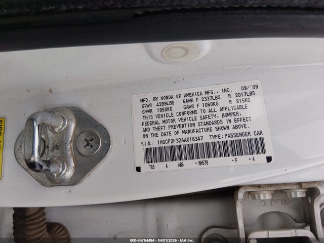 2010 Honda Accord 2.4 Lx მანქანა იყიდება აუქციონზე, vin: 1HGCP2F32AA016347, აუქციონის ნომერი: 44764494