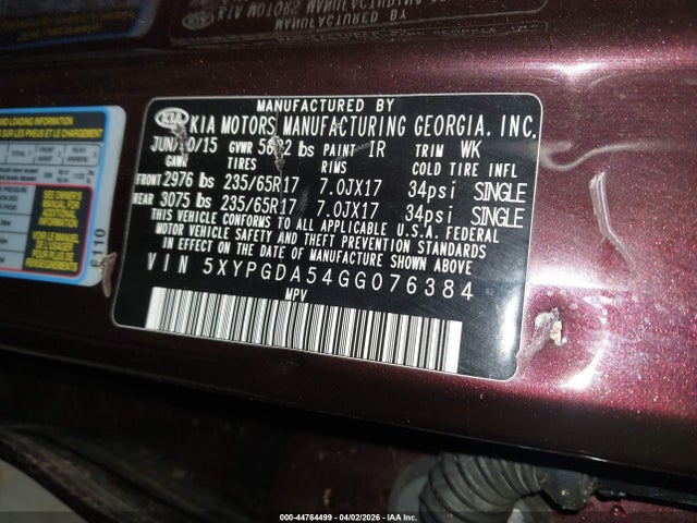 2016 KIA SORENTO 5XYPGDA54GG076384 Photo 8