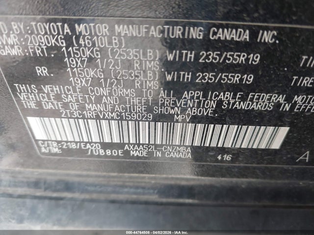 Aukcja sprzedaży 2021 Toyota Rav4 Xle Premium, vin: 2T3C1RFVXMC159029, numer aukcji: 44764508