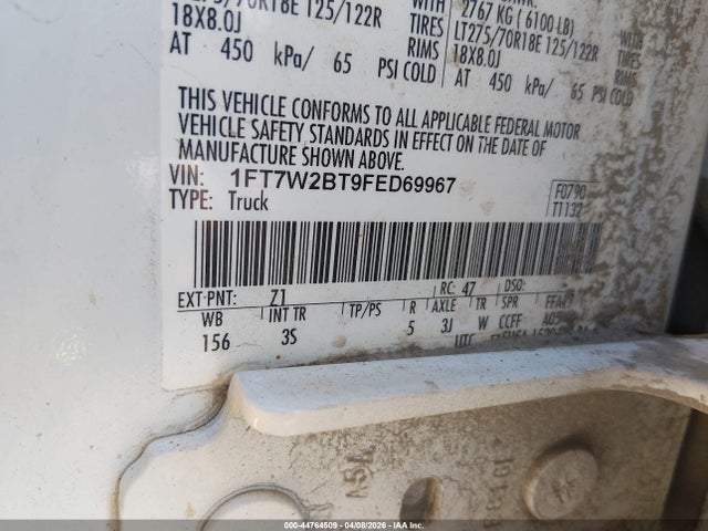 2015 Ford F-250 Xlt მანქანა იყიდება აუქციონზე, vin: 1FT7W2BT9FED69967, აუქციონის ნომერი: 44764509