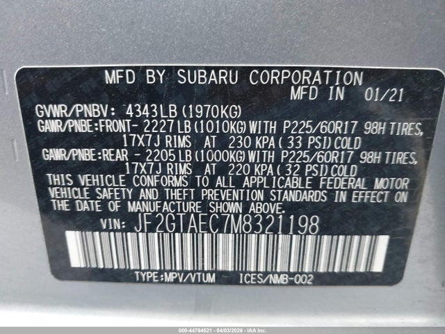 Продажа на аукционе авто 2021 Subaru Crosstrek Premium, vin: JF2GTAEC7M8321198, номер лота: 44764521