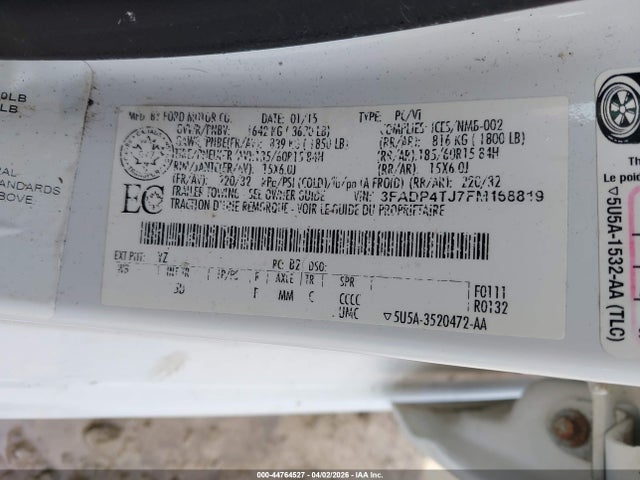 Aukcja sprzedaży 2015 Ford Fiesta S, vin: 3FADP4TJ7FM168819, numer aukcji: 44764527