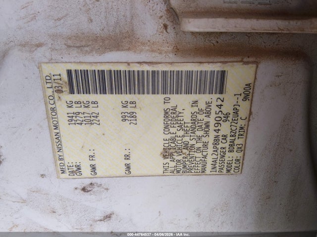 Продаж на аукціоні авто 2011 Nissan Altima 2.5 S, vin: 1N4AL2AP8BN490542, номер лоту: 44764537