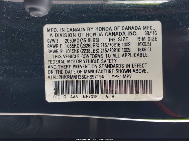 Honda CR-V LX 2016 2HKRM4H35GH697194 Image 9