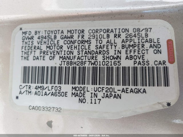 Продаж на аукціоні авто 1998 Lexus Ls 400, vin: JT8BH28F7W0102165, номер лоту: 44764558
