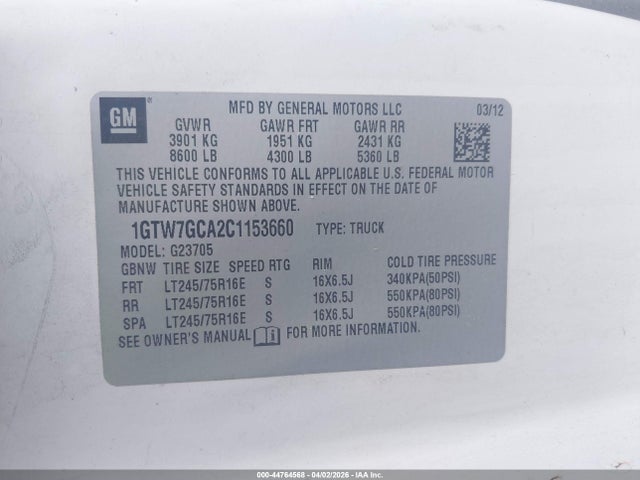 Продажа на аукционе авто 2012 Gmc Savana 2500 Work Van, vin: 1GTW7GCA2C1153660, номер лота: 44764568