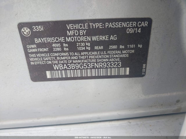 WBA3B9G53FNR93323 BMW 335i Xdrive