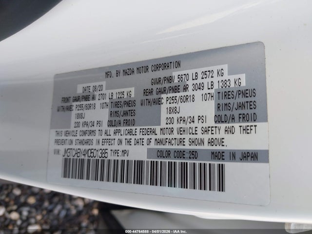 Aukcja sprzedaży 2021 Mazda Cx-9 Sport, vin: JM3TCABY4M0501385, numer aukcji: 44764588