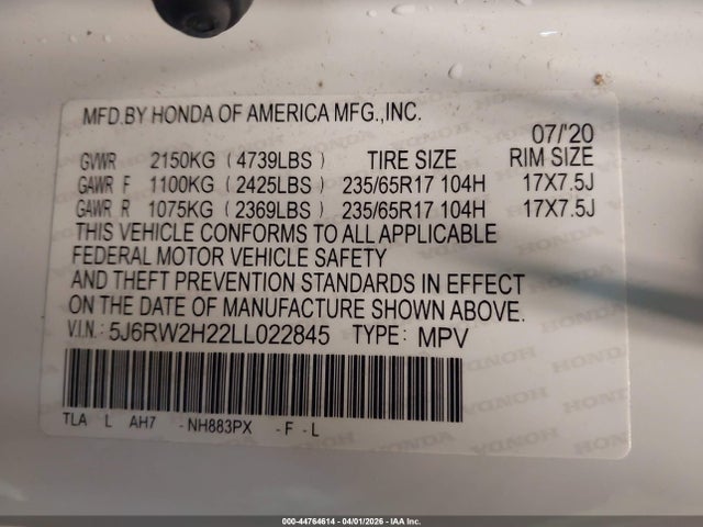 2020 HONDA CR-V 5J6RW2H22LL022845 Photo 8