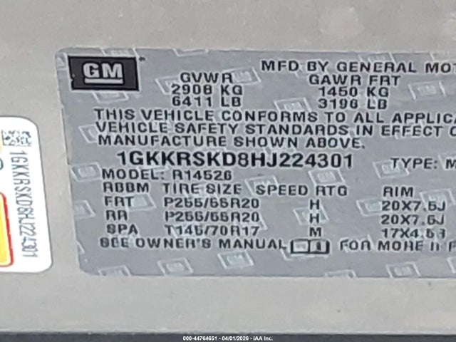 2017 Gmc Acadia Limited მანქანა იყიდება აუქციონზე, vin: 1GKKRSKD8HJ224301, აუქციონის ნომერი: 44764651