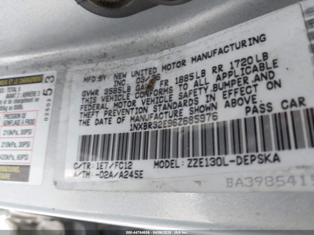 2006 TOYOTA COROLLA 1NXBR32E96Z685976 Photo 8