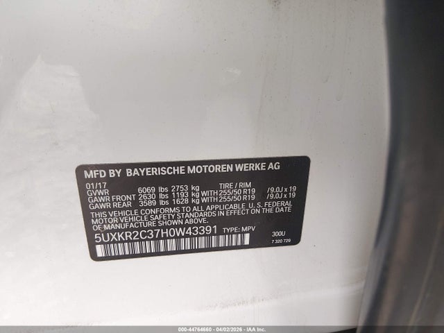44764660 :رقم المزاد ، 5UXKR2C37H0W43391 vin ، 2017 Bmw X5 Sdrive35i مزاد بيع