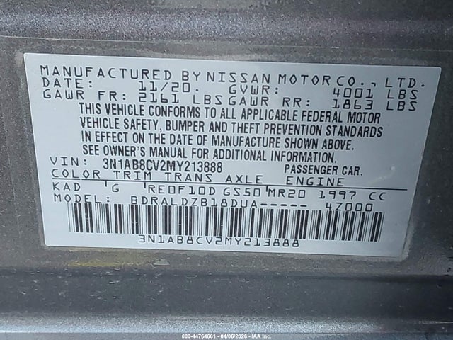 2021 Nissan Sentra Sv Xtronic Cvt მანქანა იყიდება აუქციონზე, vin: 3N1AB8CV2MY213888, აუქციონის ნომერი: 44764661