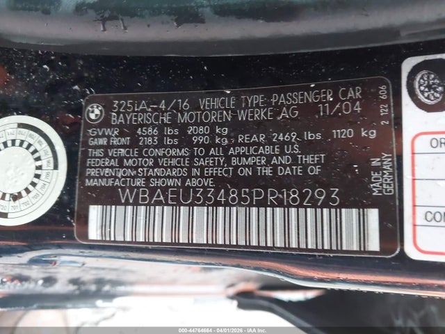 Продаж на аукціоні авто 2005 Bmw 325xi, vin: WBAEU33485PR18293, номер лоту: 44764664