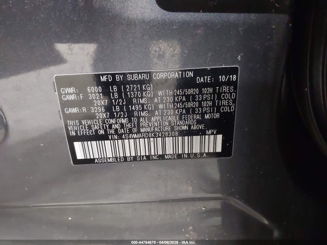 2019 SUBARU ASCENT 4S4WMARD8K3428308 Photo 8