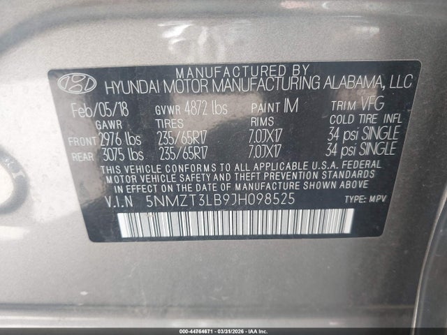 5NMZT3LB9JH098525 Hyundai Santa Fe Sport 2.4l