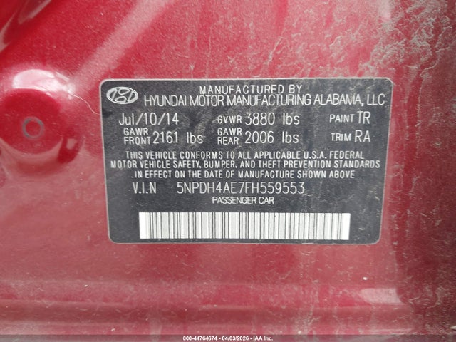 Продажа на аукционе авто 2015 Hyundai Elantra Se, vin: 5NPDH4AE7FH559553, номер лота: 44764674