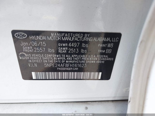 Продаж на аукціоні авто 2015 Hyundai Sonata Se, vin: 5NPE24AF8FH161623, номер лоту: 44764701