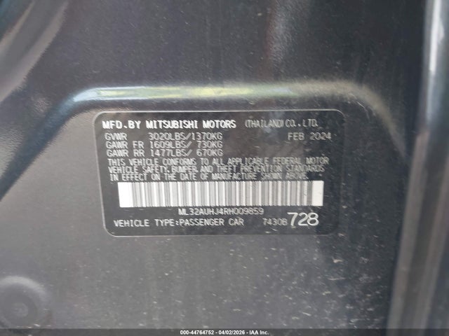 Продаж на аукціоні авто 2024 Mitsubishi Mirage Es/le, vin: ML32AUHJ4RH009859, номер лоту: 44764752