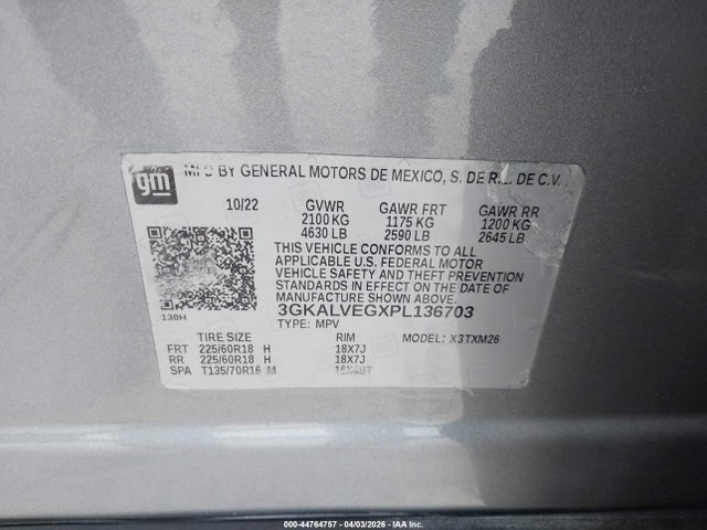 44764757 :رقم المزاد ، 3GKALVEGXPL136703 vin ، 2023 Gmc Terrain Awd Slt مزاد بيع