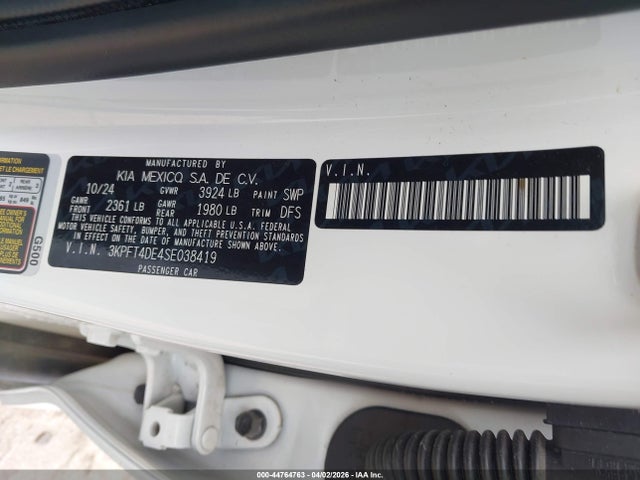44764763 :رقم المزاد ، 3KPFT4DE4SE038419 vin ، 2025 Kia K4 Lxs مزاد بيع
