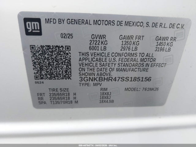 3GNKBHR47SS185156 Chevrolet Blazer Awd 2lt