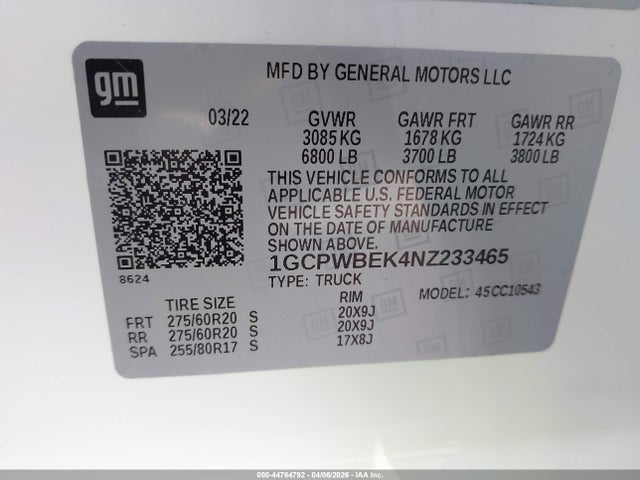 1GCPWBEK4NZ233465 Chevrolet Silverado 1500 Ltd 2wd Short Bed Custom