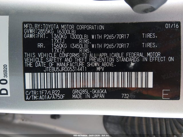 2016 TOYOTA 4RUNNER JTEBU5JR0G5314411 Photo 8