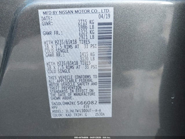5N1DL0MM2KC566082 Infiniti QX60 LUXE