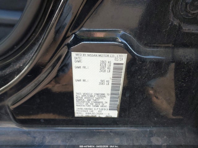 Aukcja sprzedaży 2019 Nissan Altima 2.5 S, vin: 1N4BL4BV6KC175893, numer aukcji: 44764814