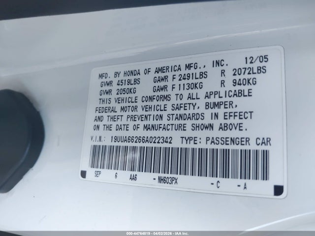 Продаж на аукціоні авто 2006 Acura Tl, vin: 19UUA66266A022342, номер лоту: 44764819
