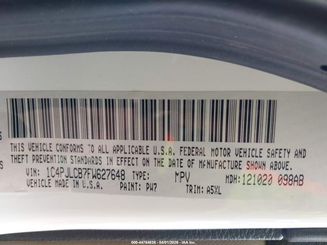 Продажа на аукционе авто 2015 Jeep Cherokee Latitude, vin: 1C4PJLCB7FW627648, номер лота: 44764838